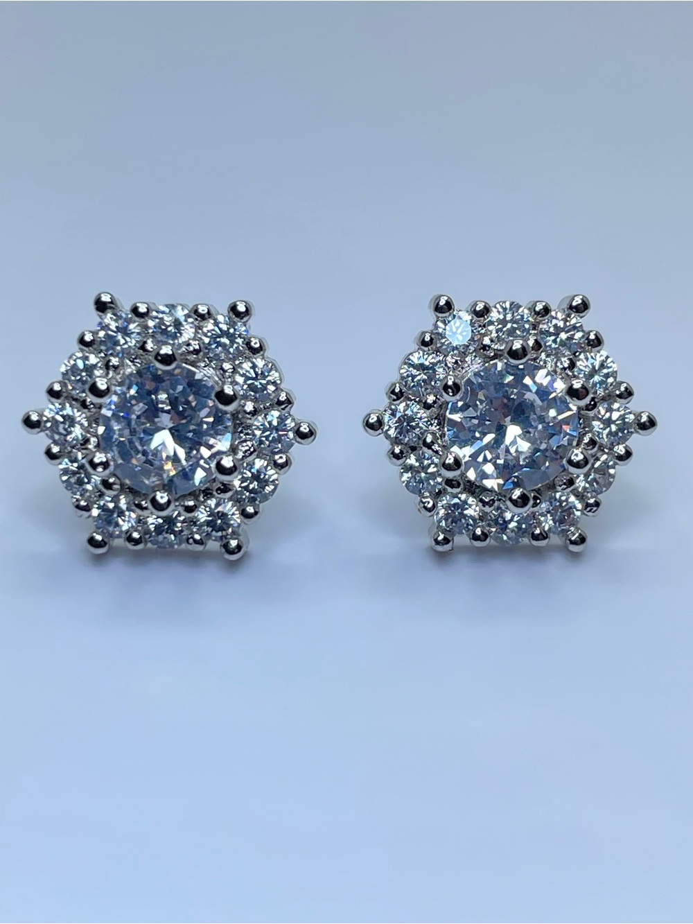Silver Starburst Halo Diamond White Crystal Stud Earrings Sparkly Stud